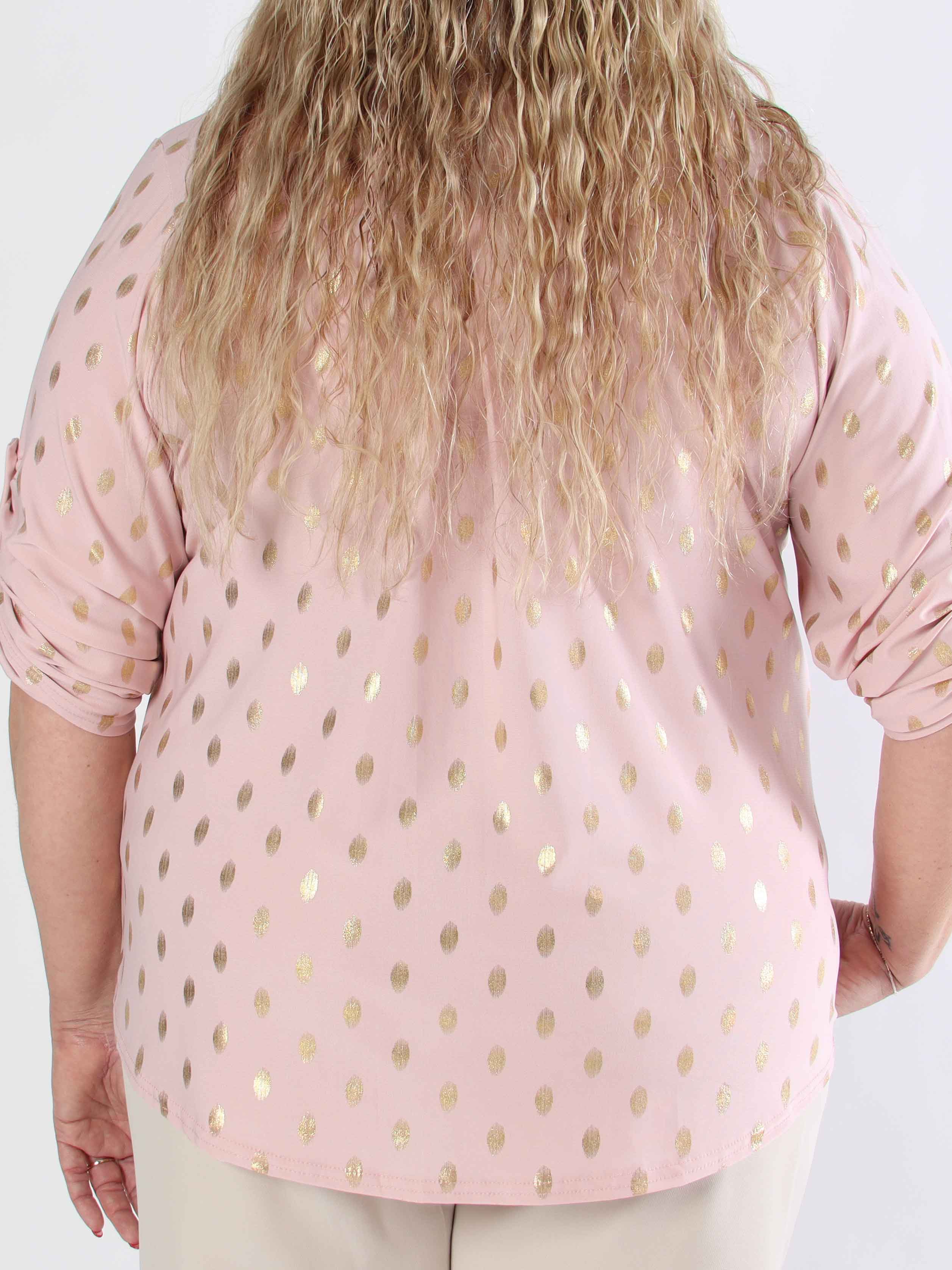 Ebba Gold Shirt - Elastisk plus size blus med guld prickar